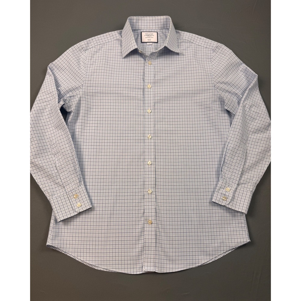 Charles Tyrwhitt Mens Slim Fit Non Iron Dress Shirt Blue Check 16/34 Casual